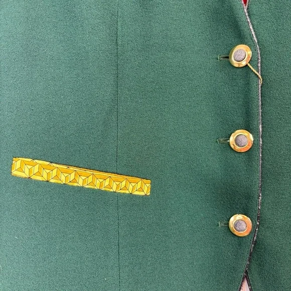 Vintage Luan Sare Alta‎ Moda Vest Italian Wool Green Red Gold Baroque Mob Wife - Picture 8 of 13